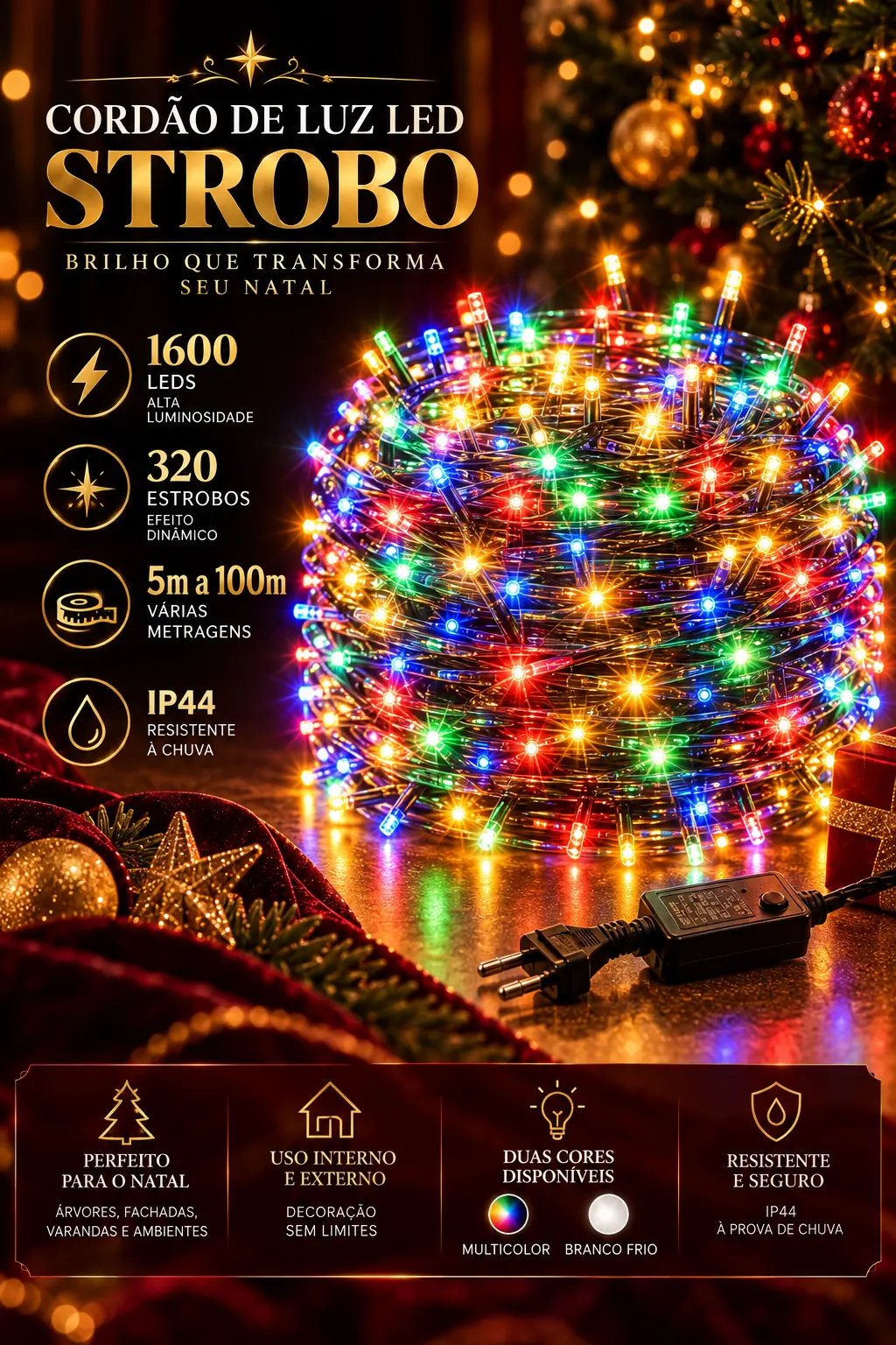 Cordão Strobo multicolorido com até 1600 LEDs